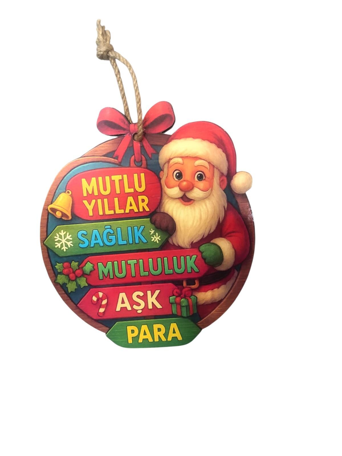 Ahşap Mutlu Yıllar Noel Baba Aşk Sağlık Yılbaşı Kapı Duvar Süsü
