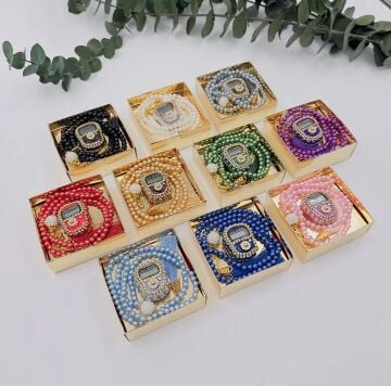 Taşlı Zikirmatik  Kristal Taş Tesbihli Hediyelik Set