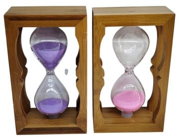 Ahşap Tasarımlı Cam Kum Saati (21 cm)