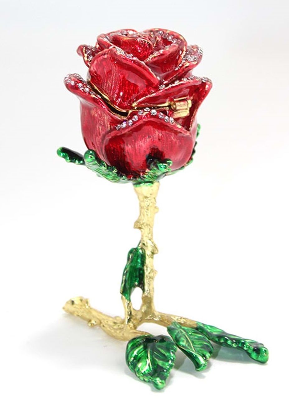 Dekoratif Swarovski Taşlı Kırmızı Gül Biblosu (10cm x 6cm)