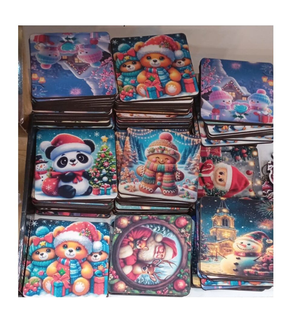 Ahşap Noel Baba Yılbaşı Ağacı Bardak Altlığı 6 Adet