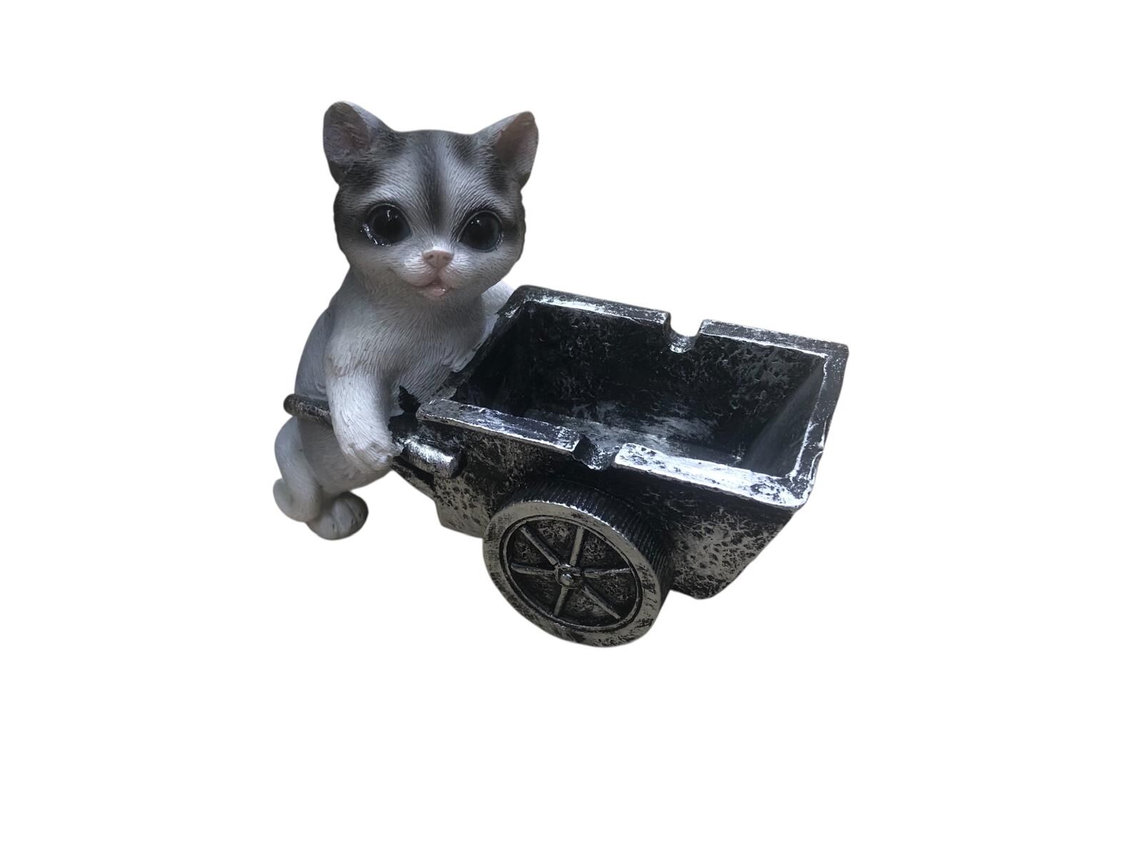 Polyester El Arabalı Kedi Tasarım Kül Tablası