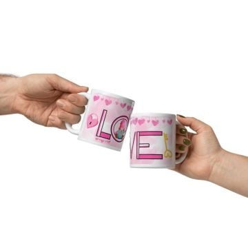 Dekoratif Love Anahtarlık Temalı Seramik Kupa Bardak