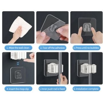 Yapışkanlı Pratik Beyaz Mop Tutucu