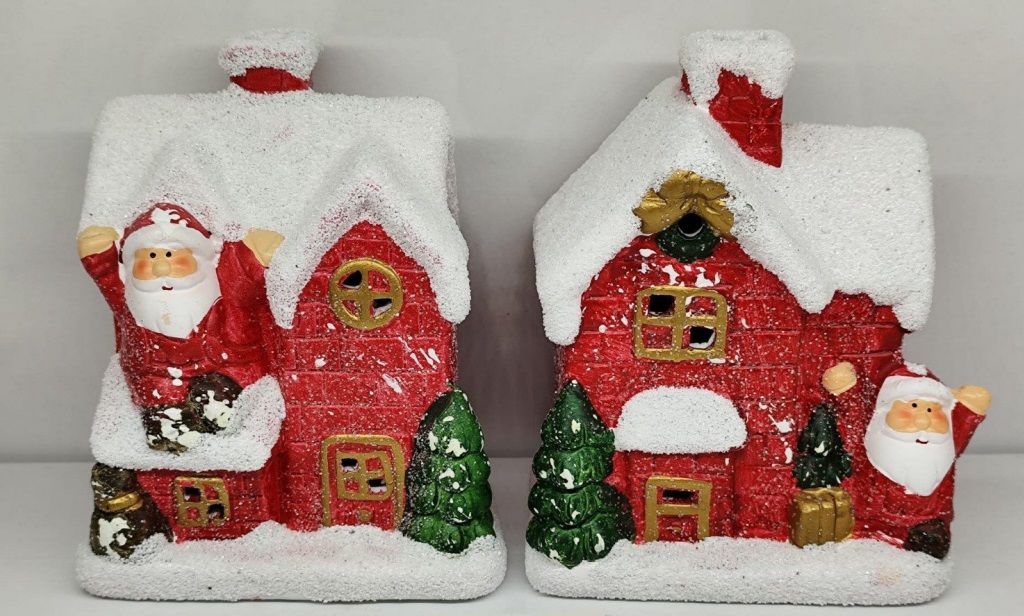 Dekoratif Işıklı Karlı Dağ Evi Noel Baba Tasarım Yılbaşı Biblosu