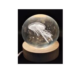 Dekoratif Deniz Anası Ahşap Altlıklı Işıklı Cam Küre