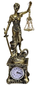 Dekoratif Adalet Tanrıçası Themis Heykeli Masa Saati (26 cm)
