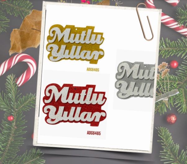 Dikdörtgen Mutlu Yıllar Yılbaşı Çam Ağacı Süsü