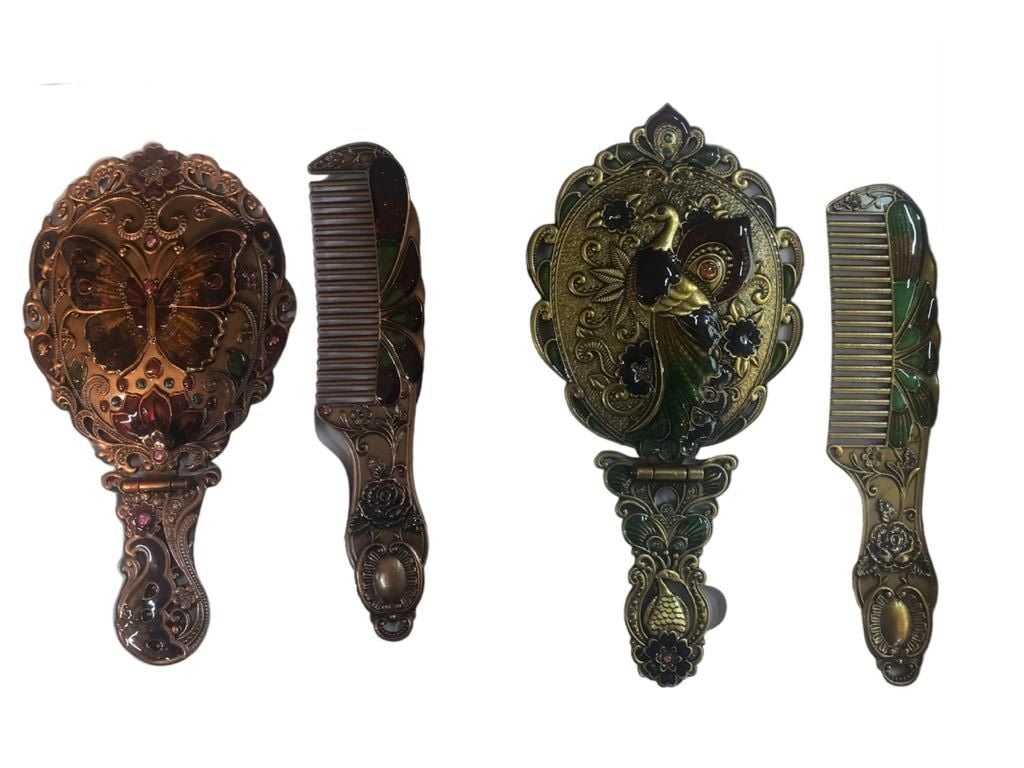 Metal Katlanan Aynalı Tarak Seti (Büyük Boy)