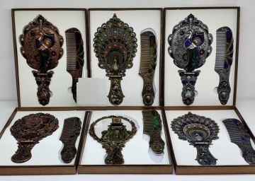 Metal Katlanan Aynalı Tarak Seti (Büyük Boy)