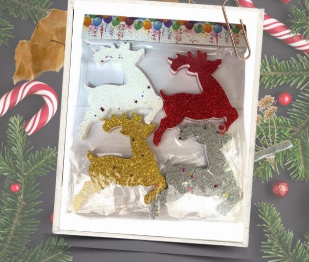 Simli Geyik Strafor Yılbaşı Çam Ağacı Süsü 4'lü (15cm)