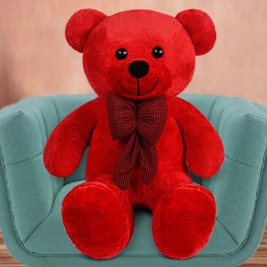 Sevimli Papyonlu Kırmızı Peluş Oyuncak Ayıcık