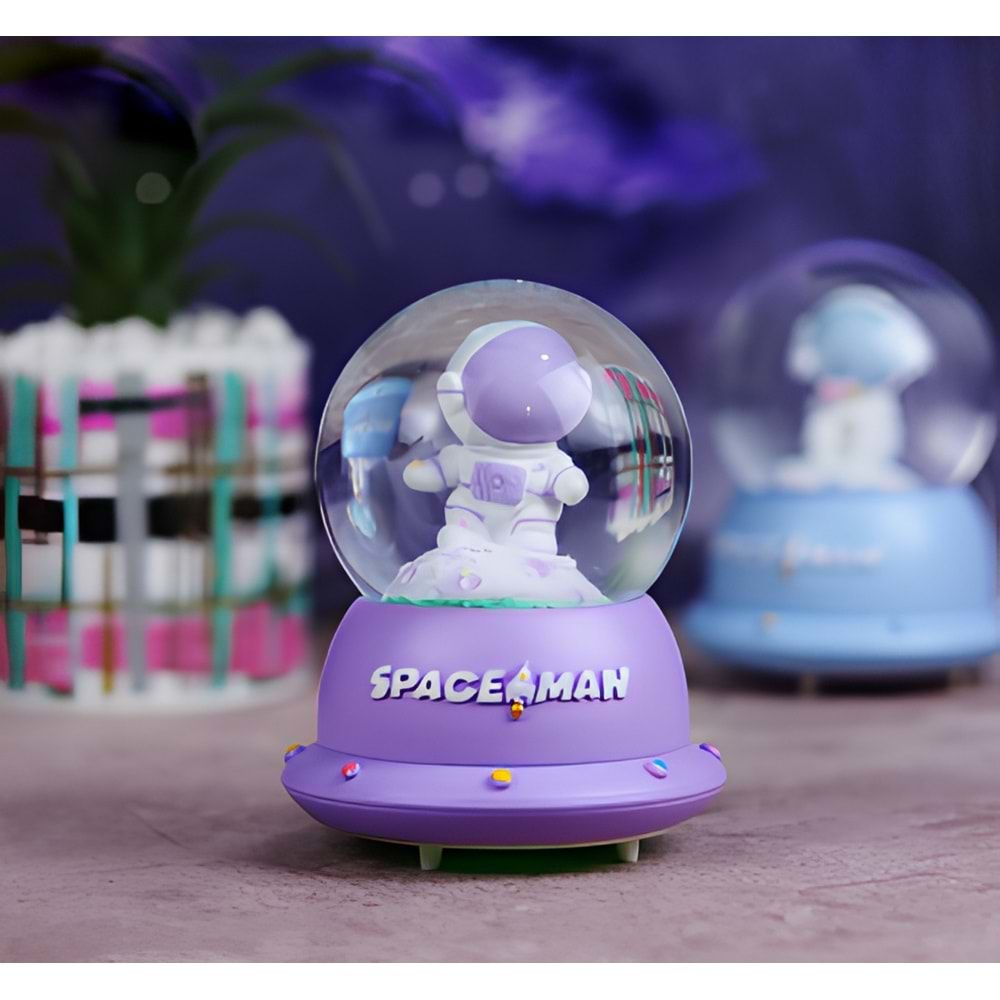 Renkli Işıklı Astronot Mini Cam Kar Küresi