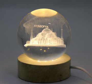 Usb'li Ayasofya 3D Temalı Ahşap Altlıklı Kristal Cam Küre