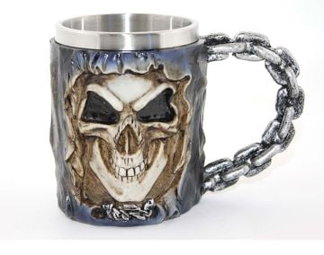 3 Boyutlu Zincir Tutacaklı Kuru Kafa Tasarımlı Kupa Bardak