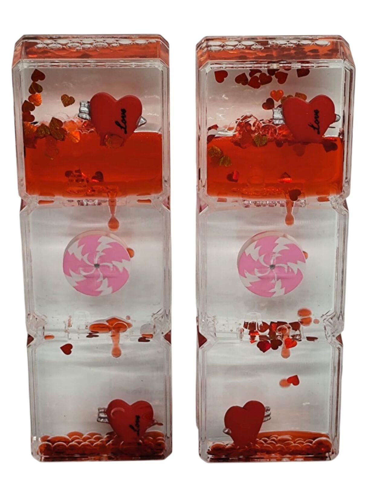 Dekoratif Kalp Figürlü Dönen Pervaneli Akan Sıvı Jel Kum Saati