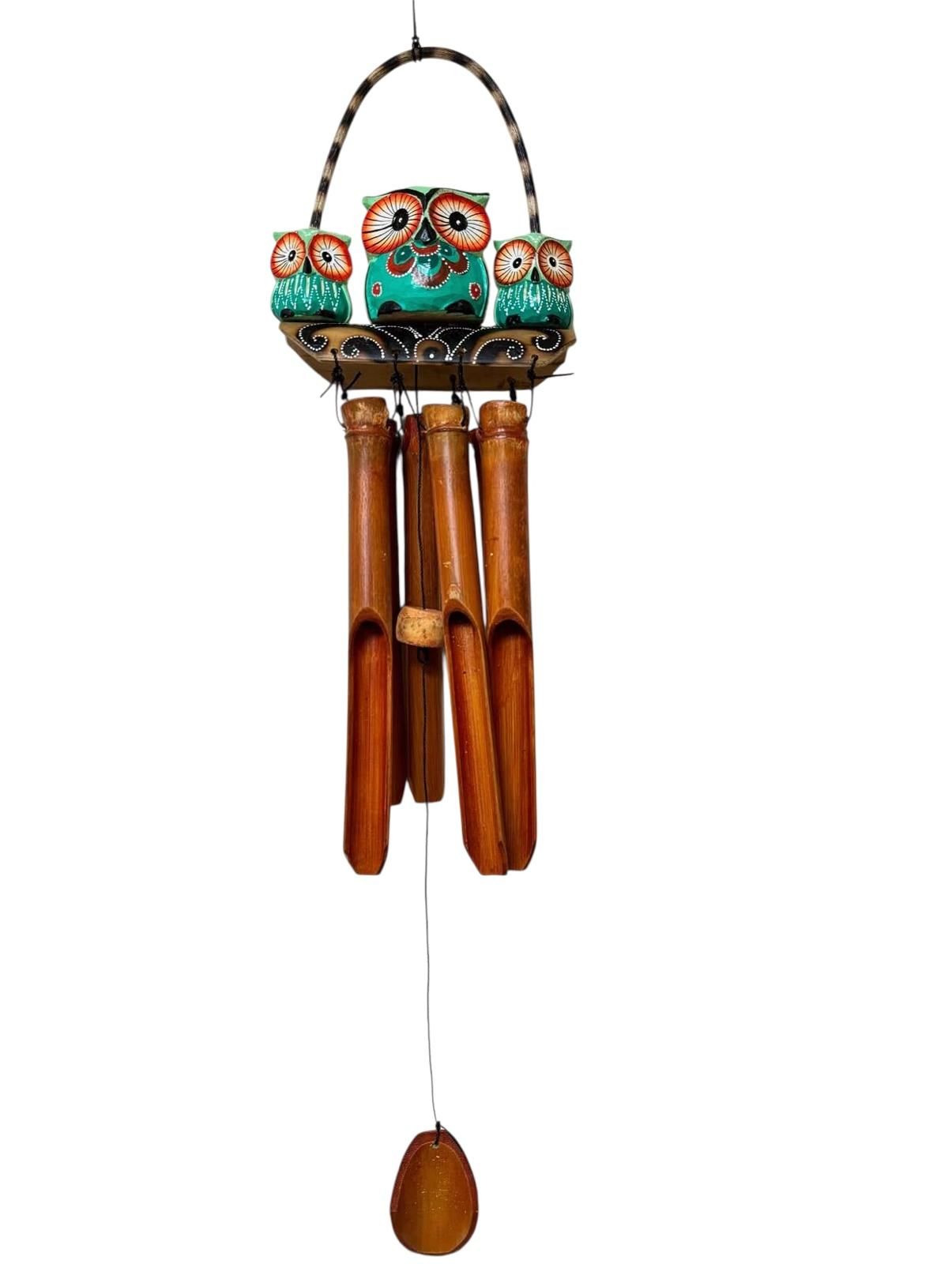 Bambu Baykuş Ailesi Rüzgar Çanı (20 cm x 40 cm)