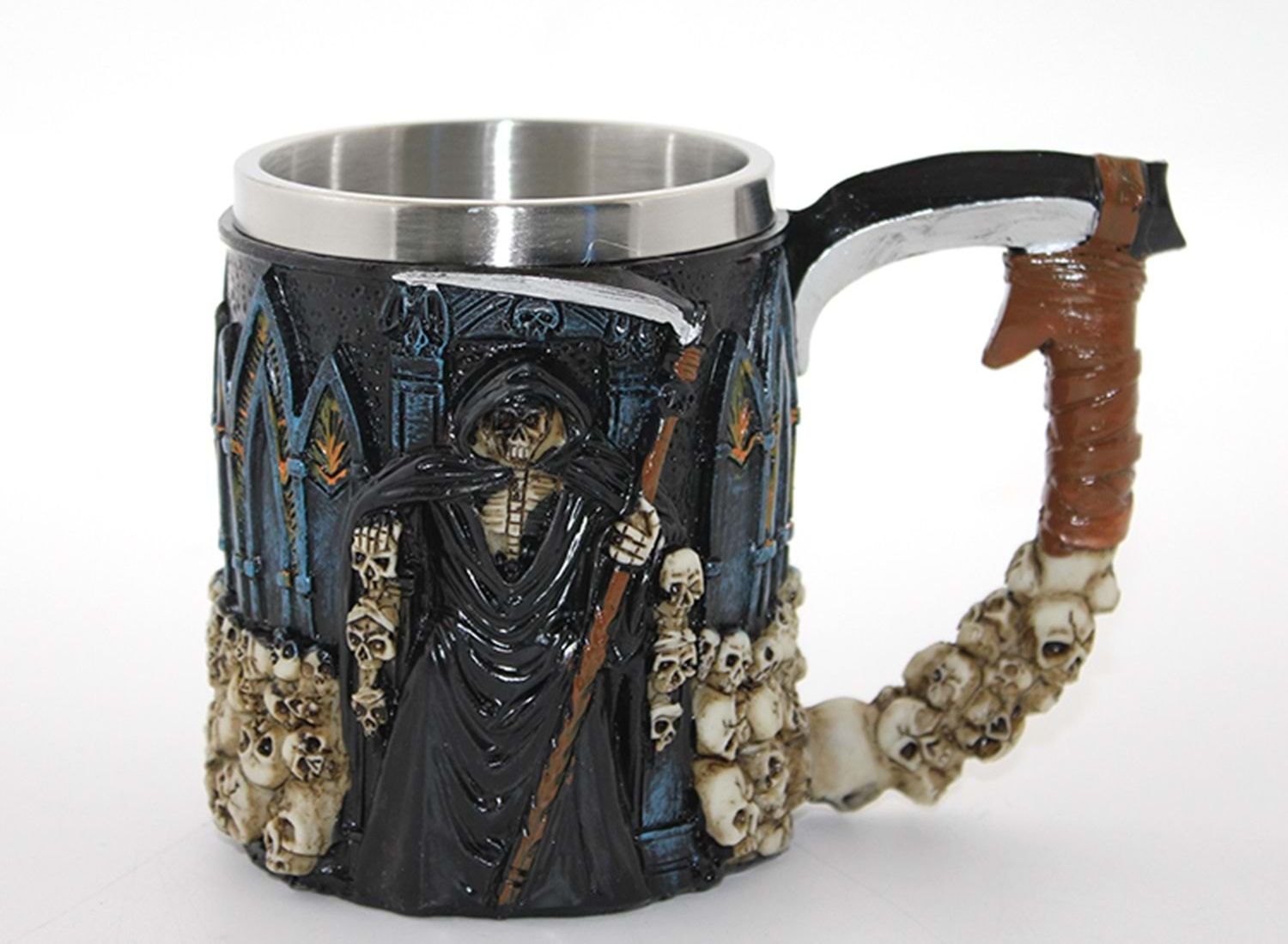 3 Boyutlu Sopalı Kuru Kafa Tasarımlı 3D Kupa Bardak