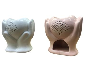 Seramik Kalp Buhurdanlık Dekoratif Avuç İçi Tasarım Uçucu Yağ Yakıcı