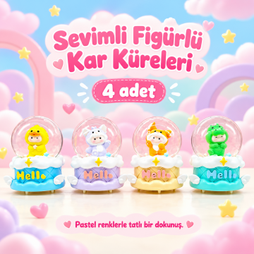 Sevimli Hayvan Kostümlü Şirin Bebek Figürlü Işıklı Kar Küresi Seti (4 Adet)