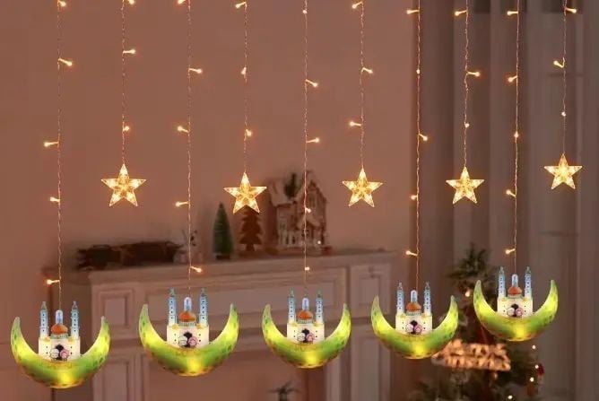 Hilal Cami Konseptli Süsleme 10 Saçak 8 Fonksiyon Perde LED (3 MT)