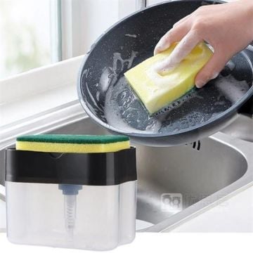 Pompalı Sünger Hazneli Sıvı Deterjanlık (380 ml)