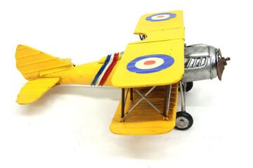 Dekoratif Çift Kanatlı Metal Savaş Uçağı Sarı