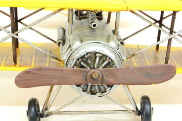 Dekoratif Çift Kanatlı Metal Savaş Uçağı Sarı