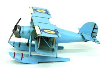 Dekoratif Metal Mavi Uçak Çift Kanatlı