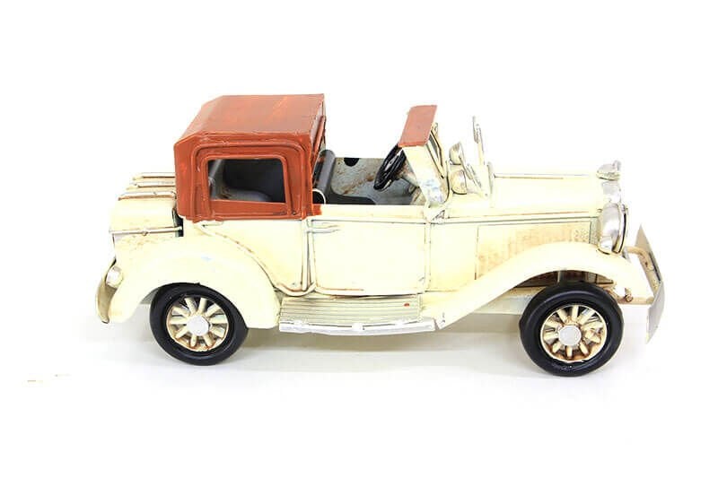 Dekoratif Eskitme Beyaz Metal Araba