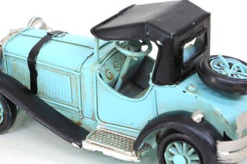 Dekoratif Eskitme Mavi Metal Araba