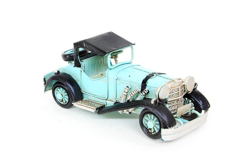 Dekoratif Eskitme Mavi Metal Araba