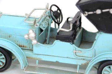 Dekoratif Vintage Eskitme Nostaljik Metal Araba Mavi
