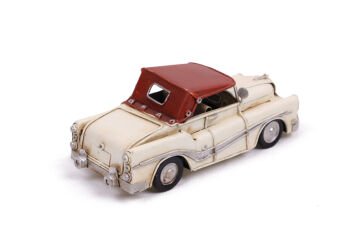 Dekoratif Eskitme Beyaz Metal Araba