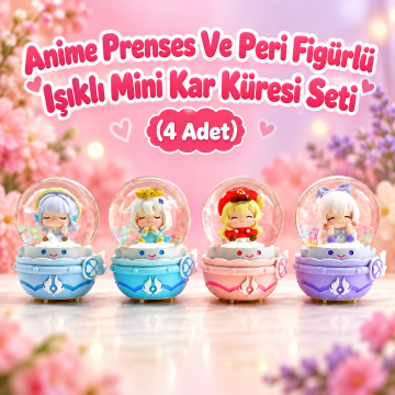 Anime Prenses Ve Peri Figürlü  Işıklı Mini Kar Küresi Seti (4 Adet)