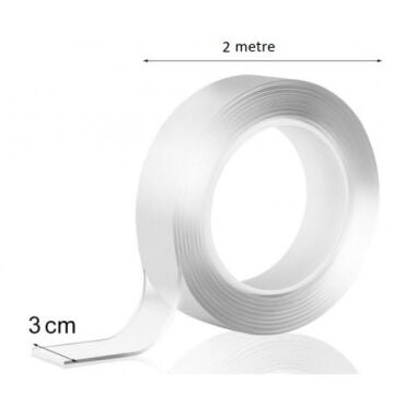 Kolayca kesilebilir Çift Taraflı Şeffaf Bant (2m x 2cm)