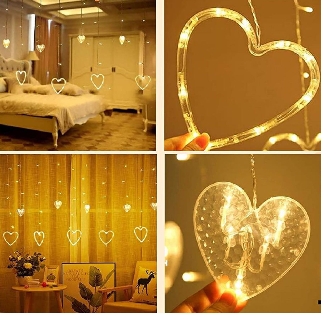 Kalp Şeklinde 120 Led Ampul Gün Işığı Perde Led (3mt)