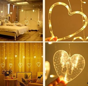 Kalp Şeklinde 120 Led Ampul Gün Işığı Perde Led (3mt)