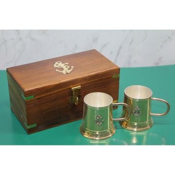 Dekoratif Ahşap Kutulu Çapa Tasarım Pirinç Fincan Seti