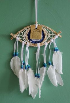 Göz Tasarımlı Mavi Boncuklu Rüya Düş Kapanı Dream Catcher (27cm x 19cm)