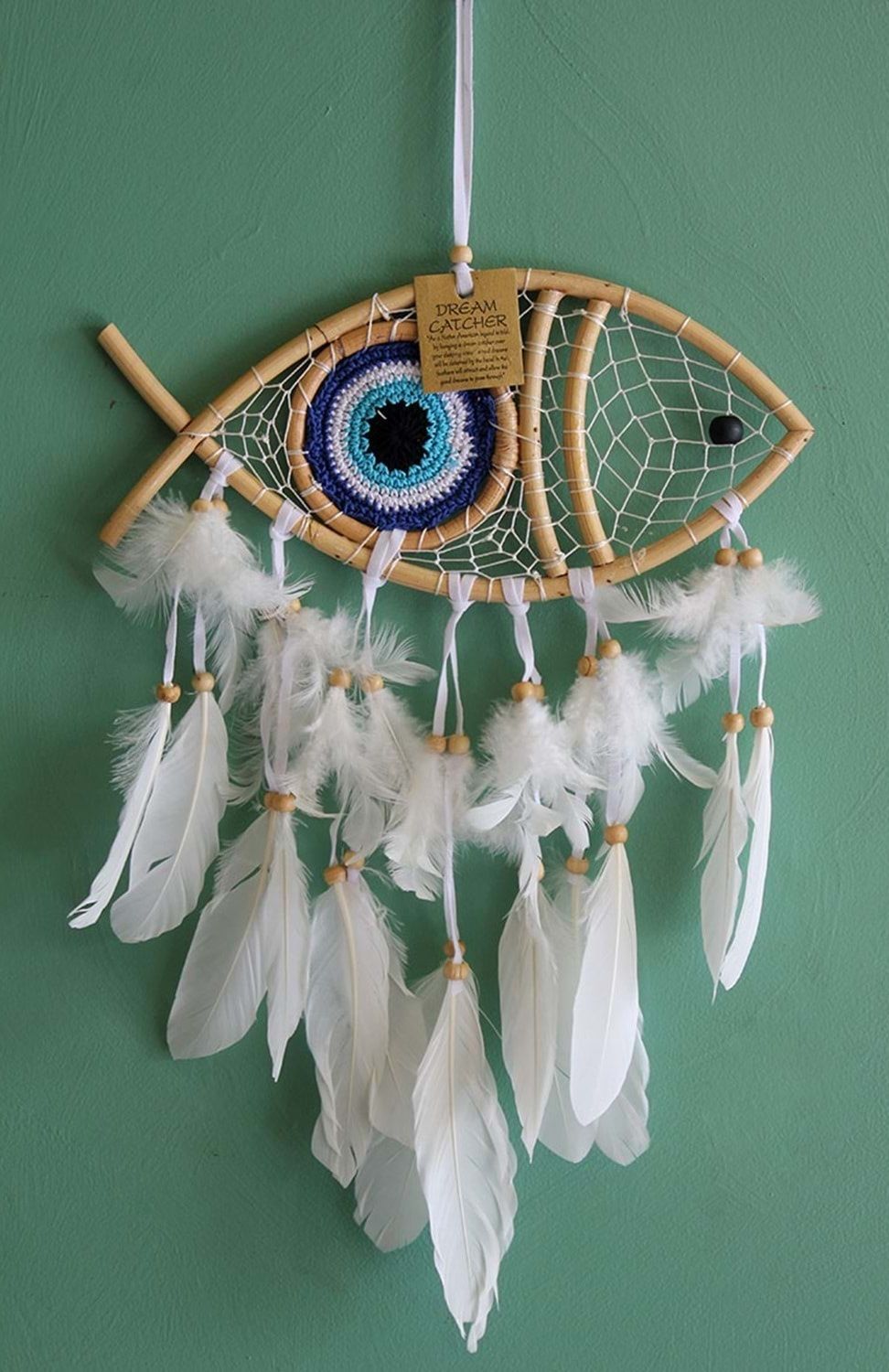 Balık Tasarımlı Boncuklu Rüya Düş Kapanı Dream Catcher (45cm x 30cm)