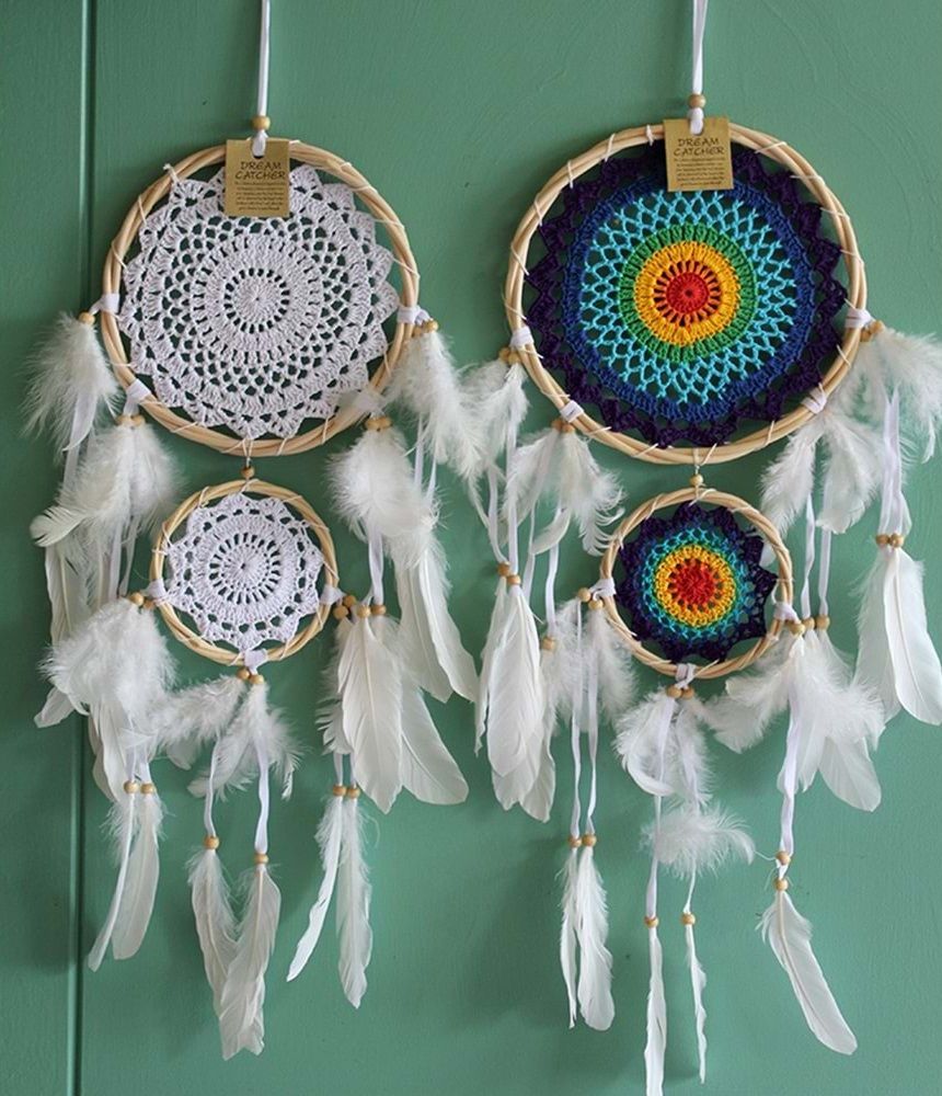 2 Dantelli Tasarımlı Boncuklu Rüya Düş Kapanı Dream Catcher (57cm x 20cm)