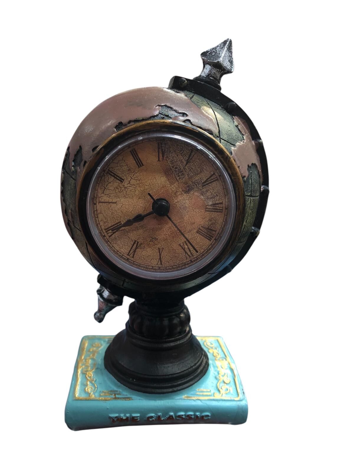 Retro Polyester Kitap Üstü Dünya Küresi Masa Saati (19 cm x 10 cm)