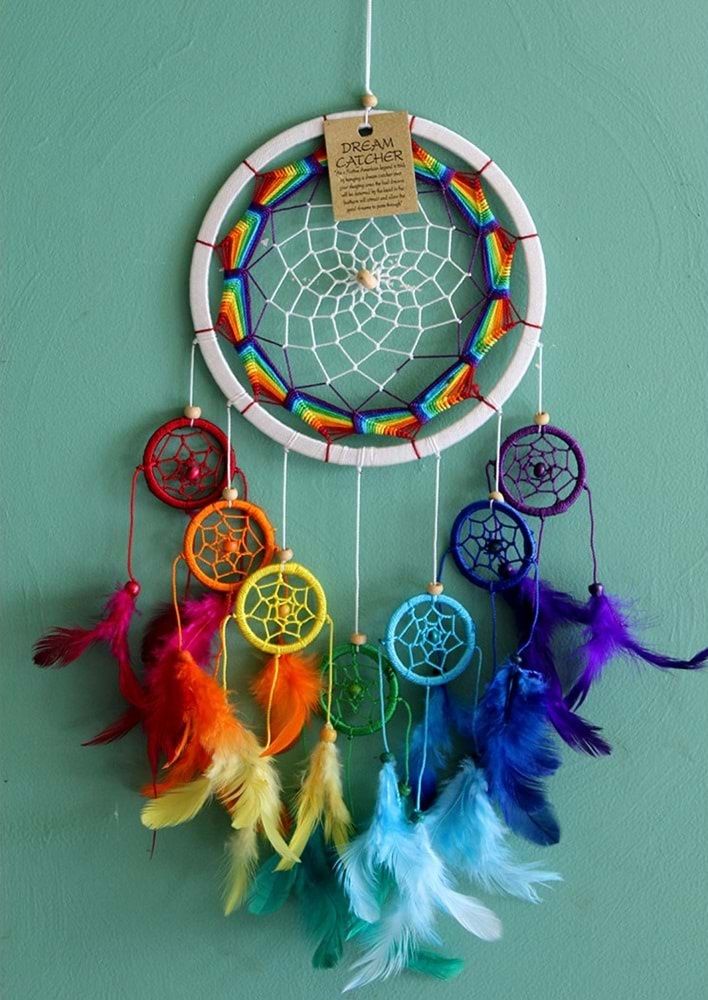 Örümcek Ağı 7'li Mini Rüya Düş Kapanı Tasarımlı Dream Catcher (40cm x 14cm)