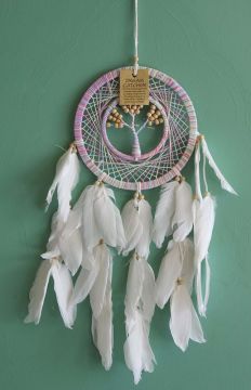 Pembe Hayat Ağacı Tasarımlı Rüya Kapanı Dream Catcher (42cm x 17cm)