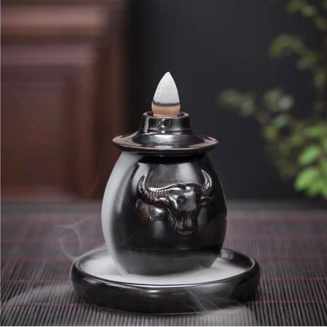 Dekoratif Boğa Tasarımlı Seramik Geri Akış (Backflow) Tütsülük