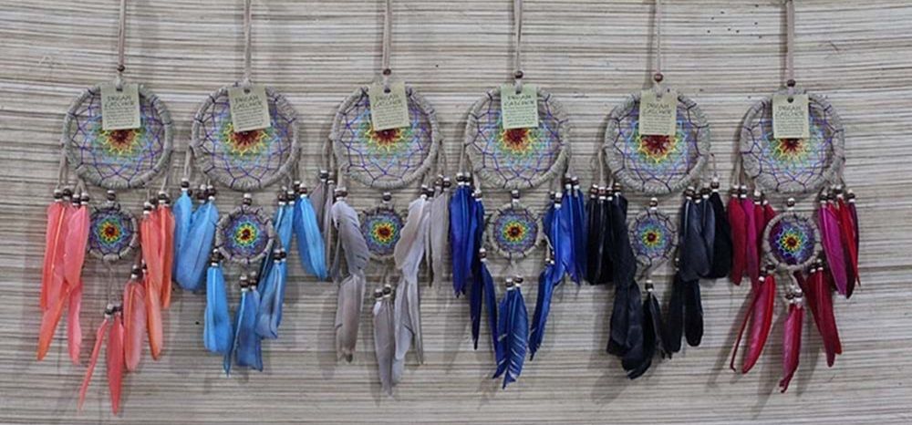 2'li Renkli Püsküllü Tasarımlı Rüya Kapanı Dream Catcher (36cm x 12cm)
