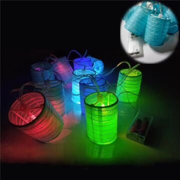 Mavi Sarkıt Fener Şeklinde Rgb Led Işık Kağıt Süs (2mt)