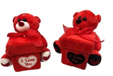 Kutu Tutan Kırmızı Peluş Ayıcıklı Hediye Kutusu