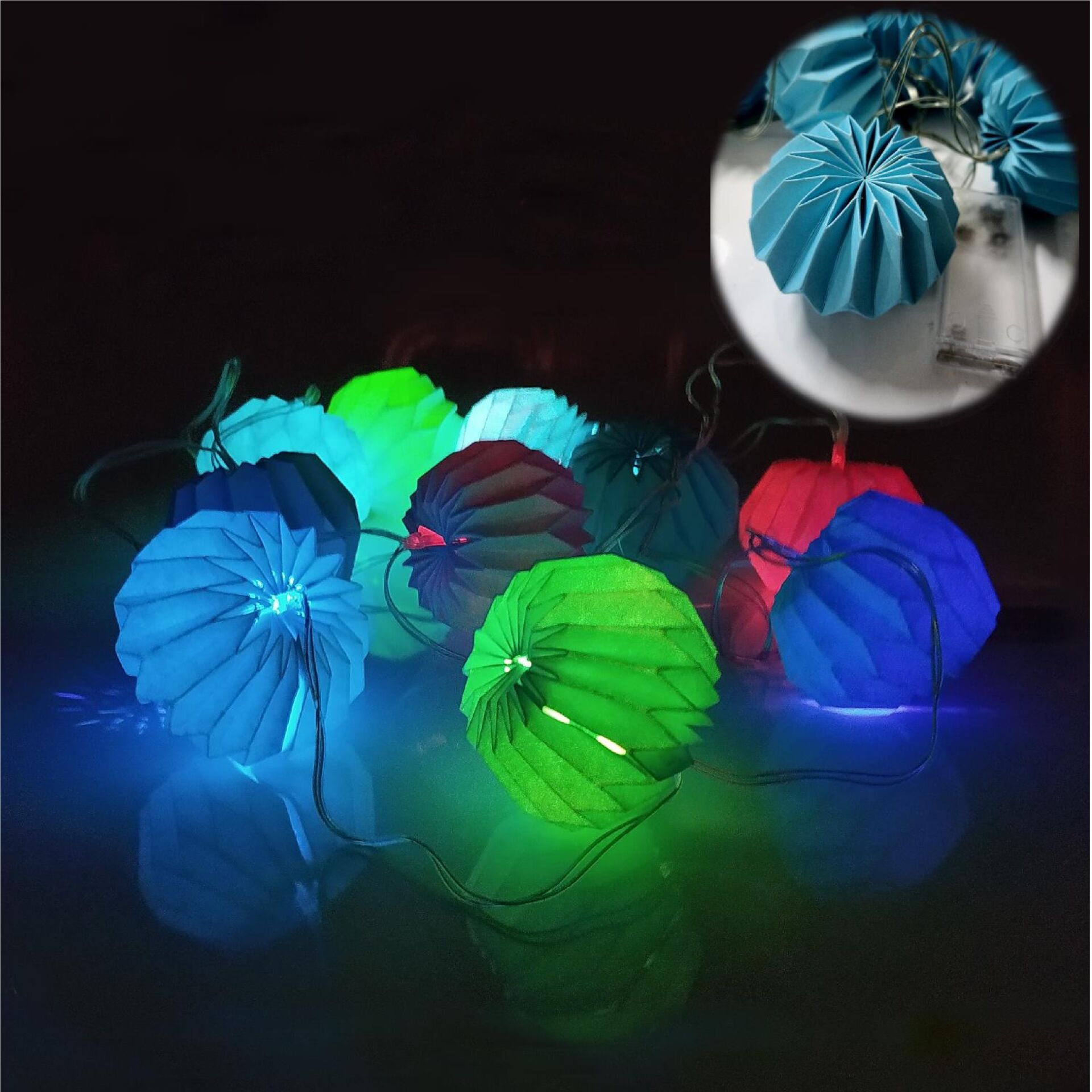 Mavi Sarkıt Yuvarlak Şeklinde Rgb Led Işık Kağıt Süs (2mt)